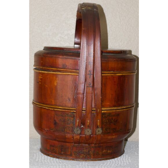 Antique 19th Century Chinese Lacquered Nested Food/Wedding Basket Display Decor